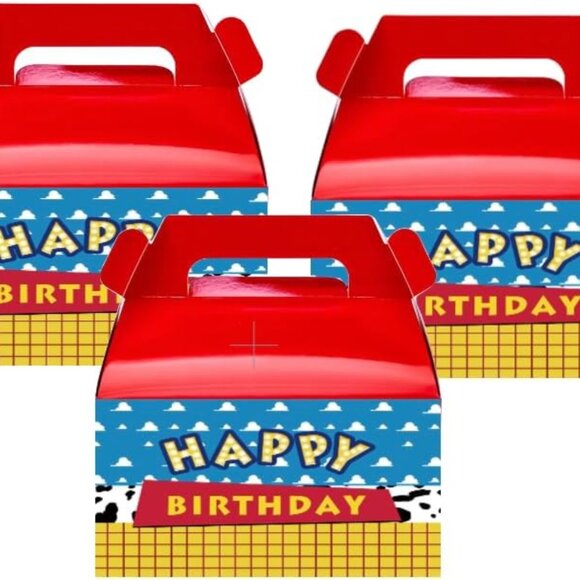 Happy Birthday Party Favor Boxes, Western Theme, Red and Blue Design, Pack of 12 - Picture 2 of 4